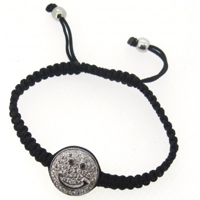 Smiley Bracelet in Silver with White & Black Diamonds